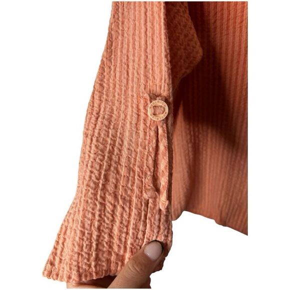 Woolrich Melon Orange Gauzy 3/4 Sleeve Blouse Size L Terracotta Textured - Picture 5 of 10